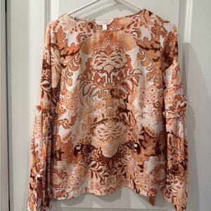 LC Lauren Conrad Floral Long Sleeve Blouse - Orange and Cream